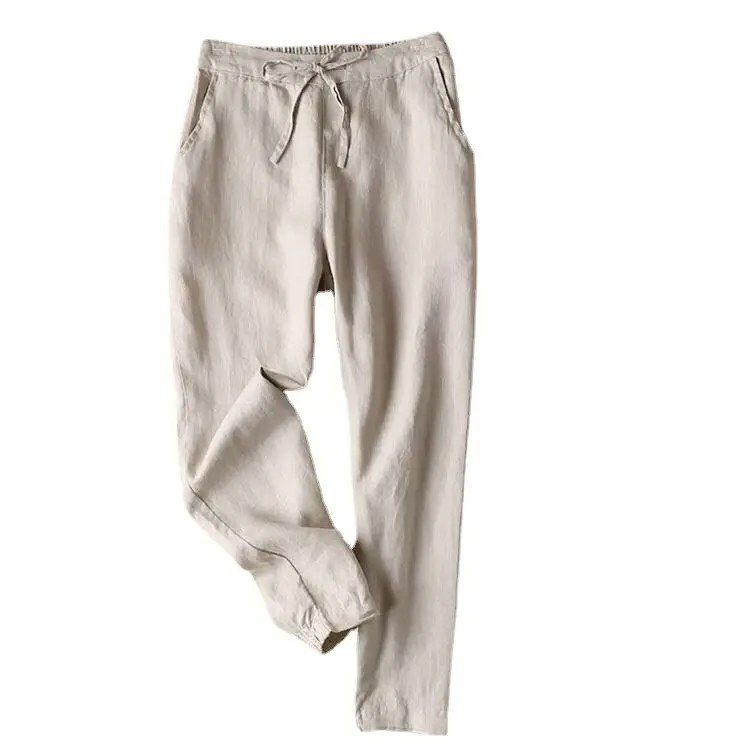 Women Linen Slim Fit White Pants Large - Image 7