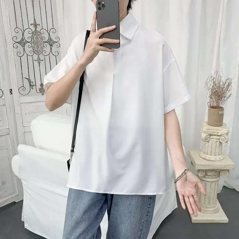 Men Ice Silk Polo Shirt White Half Sleeve Summer Loose - Image 5