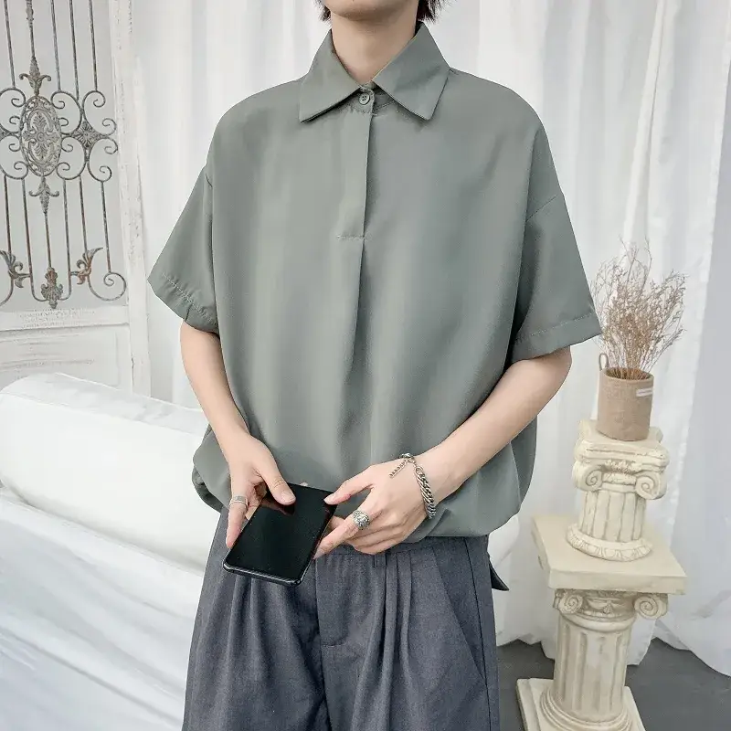 Men Ice Silk Polo Shirt White Half Sleeve Summer Loose - Image 2