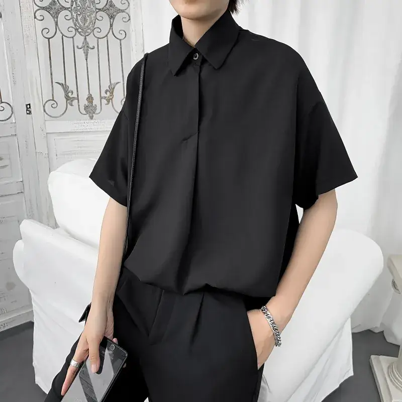 Men Ice Silk Polo Shirt White Half Sleeve Summer Loose - Image 3