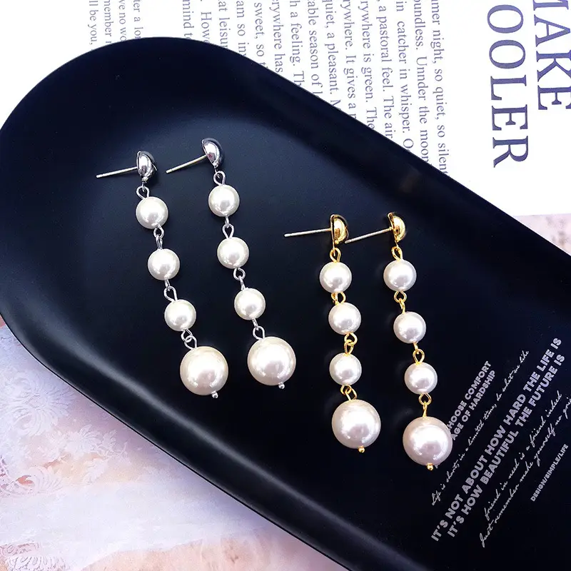 Korean S925 Silver Pearl Tassel Earrings - Image 2