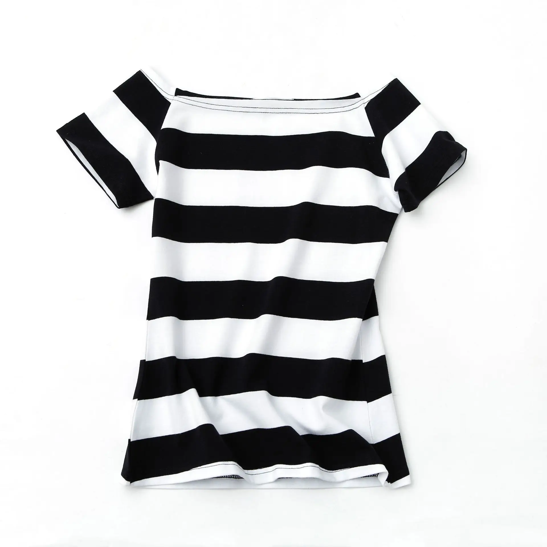 Women Striped T-Shirt Short Sleeve Red Blue Striped