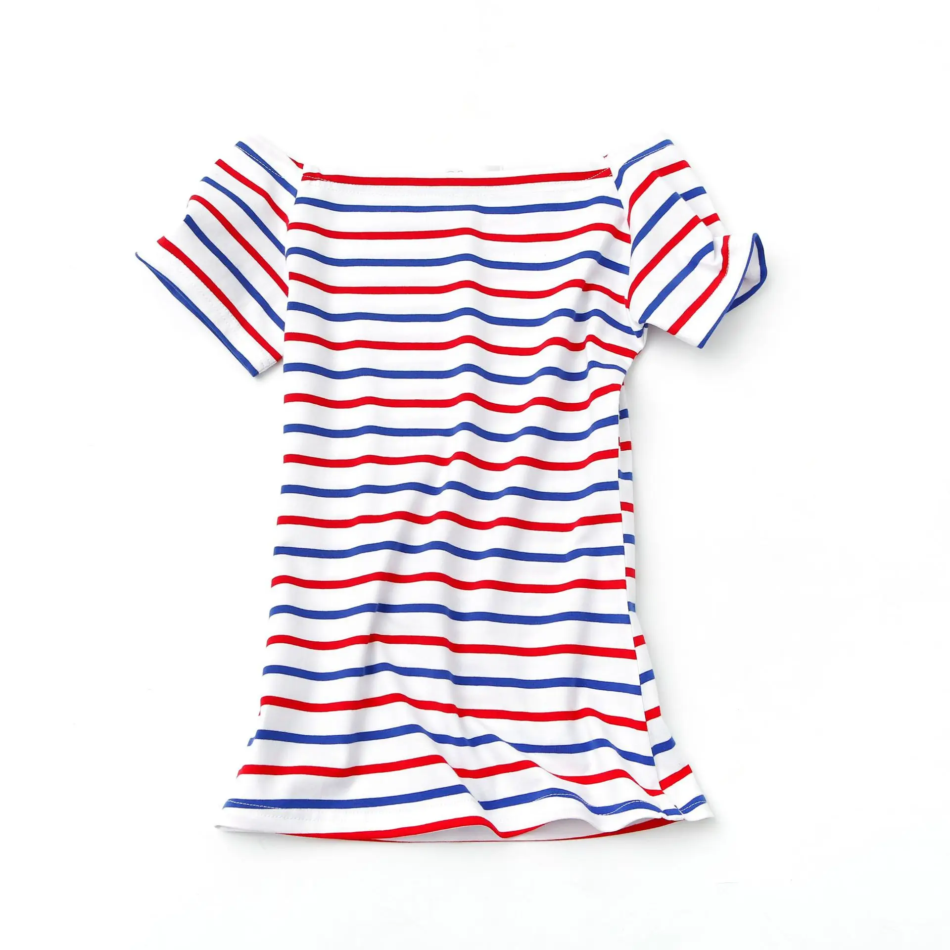 Women Striped T-Shirt Short Sleeve Red Blue Striped