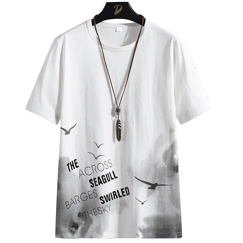 Men Korean Style White T-Shirt Round Neck Summer Loose Fit - Image 9