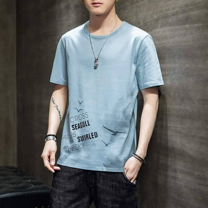 Men Korean Style White T-Shirt Round Neck Summer Loose Fit - Image 13
