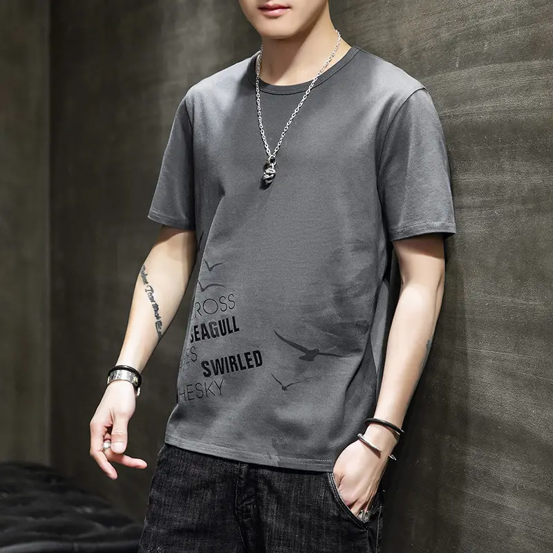 Men Korean Style White T-Shirt Round Neck Summer Loose Fit - Image 2