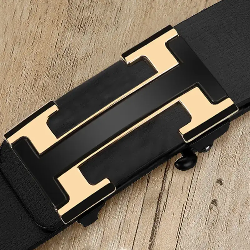 Men's Genuine Leather Automatic Buckle Belt Black - Image 5