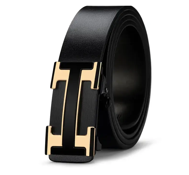 Men's Genuine Leather Automatic Buckle Belt Black β feature 12