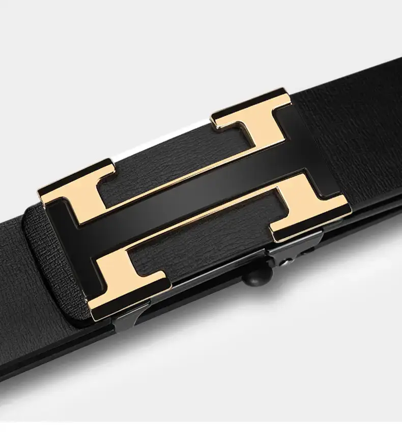 Men's Genuine Leather Automatic Buckle Belt Black β feature 13