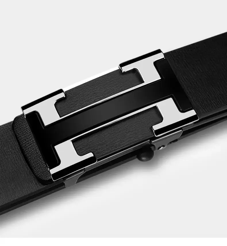 Men's Genuine Leather Automatic Buckle Belt Black β feature 16