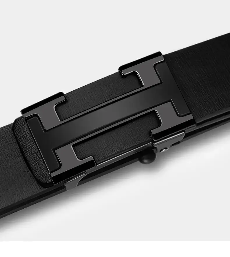 Men's Genuine Leather Automatic Buckle Belt Black β feature 19