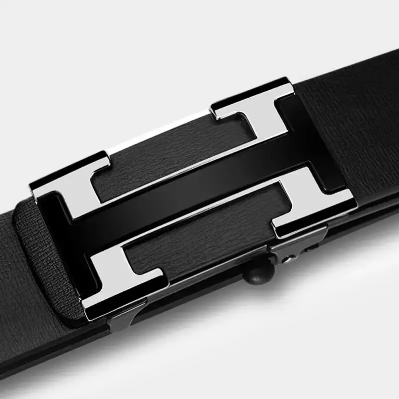 Men's Genuine Leather Automatic Buckle Belt Black - Image 2