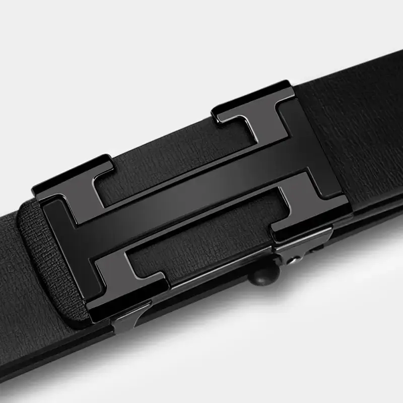 Men's Genuine Leather Automatic Buckle Belt Black - Image 3