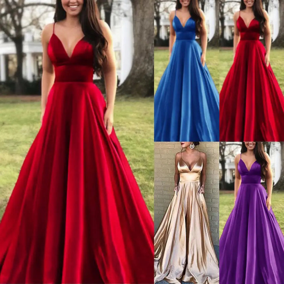 2025 Summer V Neck Pure Color Evening Dress - Image 6