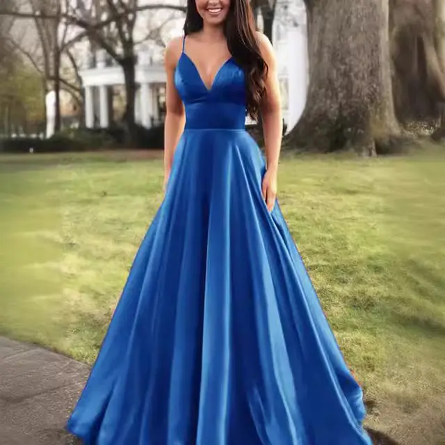 2025 Summer V Neck Pure Color Evening Dress - Image 9