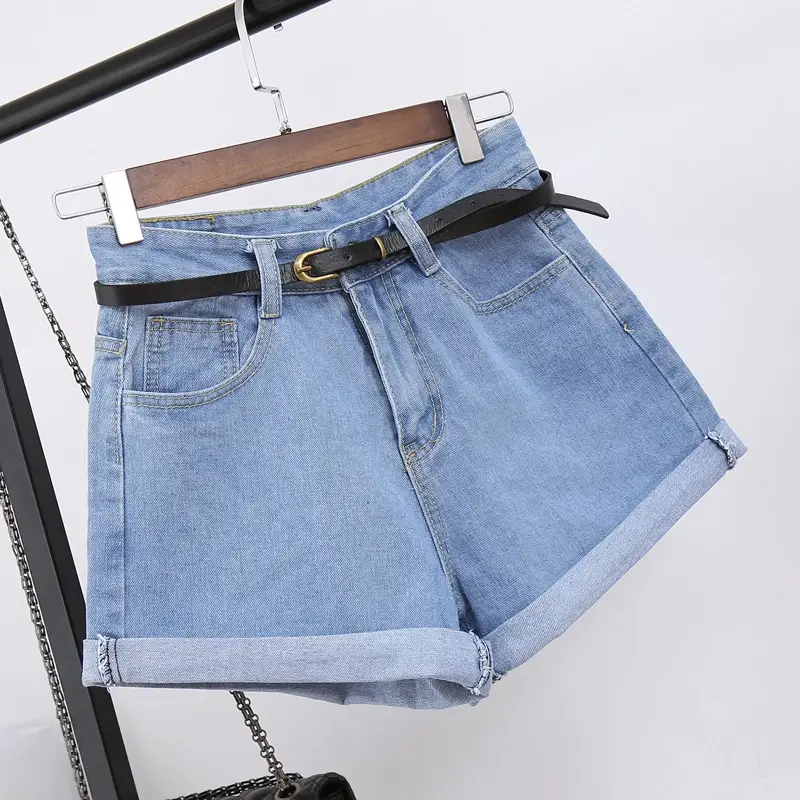 Women Denim Shorts White High Waist Wide Leg - Image 3