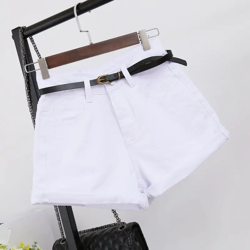 Women Denim Shorts White High Waist Wide Leg - Image 4