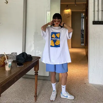 Women Printed Hoodie & Shorts Set Yellow Blue