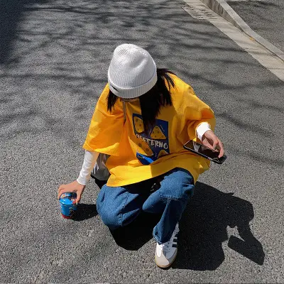 Women Printed Hoodie & Shorts Set Yellow Blue