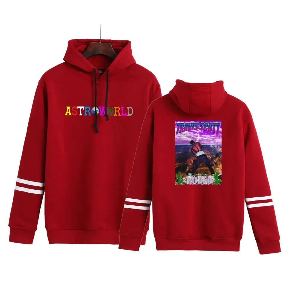 Red Hooded Sweatshirt Set with Ast Personality Print - Image 12