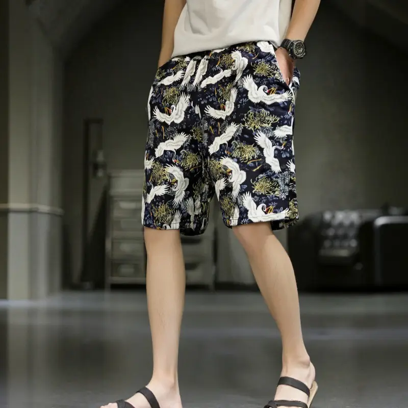 Men's Floral Cotton Shorts Large Beach Wear