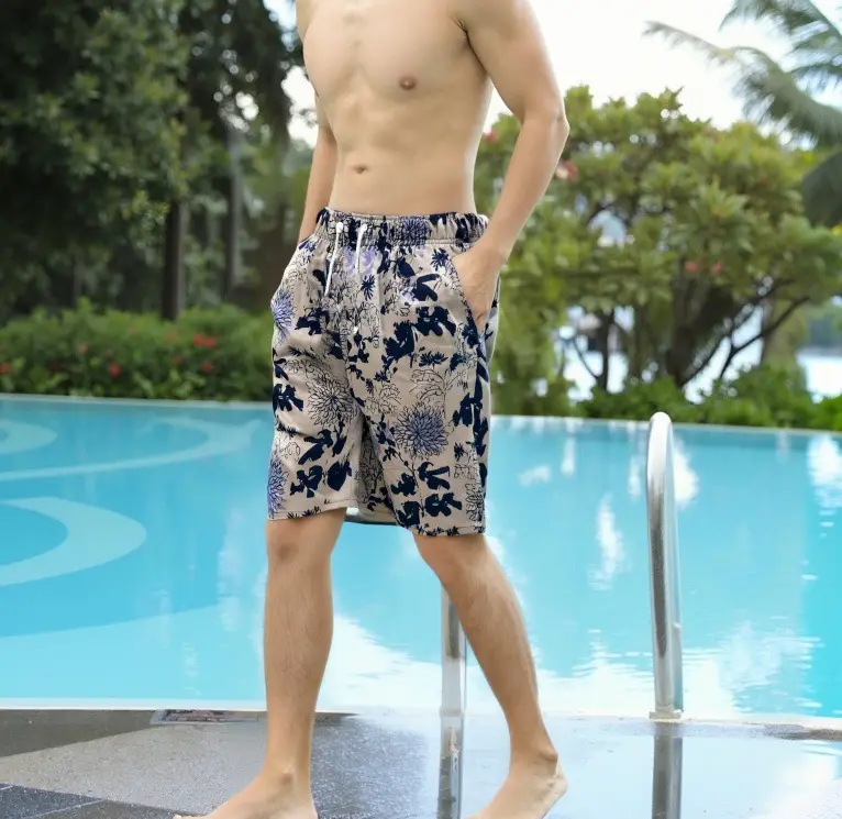 Men's Floral Cotton Shorts Large Beach Wear