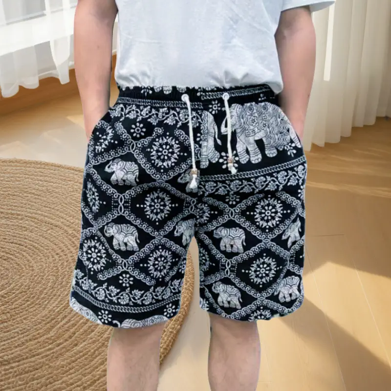 Men's Floral Cotton Shorts Large Beach Wear