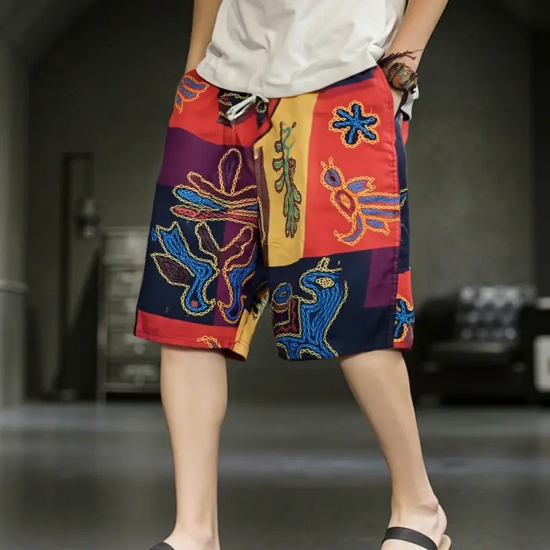Men's Floral Cotton Shorts Large Beach Wear