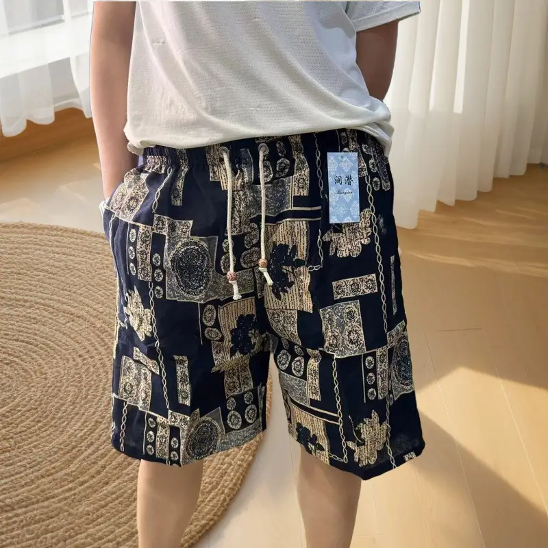 Men's Floral Cotton Shorts Large Beach Wear