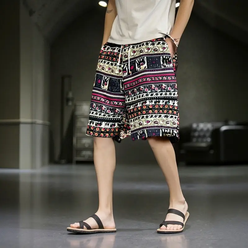 Men's Floral Cotton Shorts Large Beach Wear