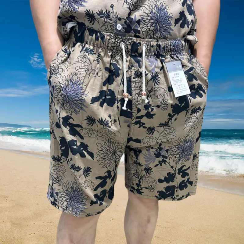 Men's Floral Cotton Shorts Large Beach Wear