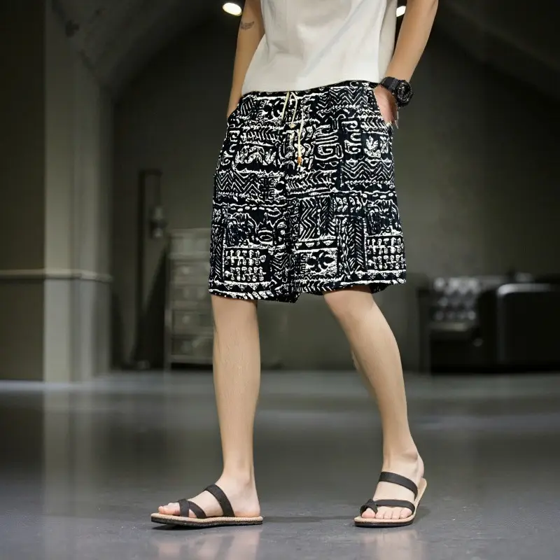 Men's Floral Cotton Shorts Large Beach Wear