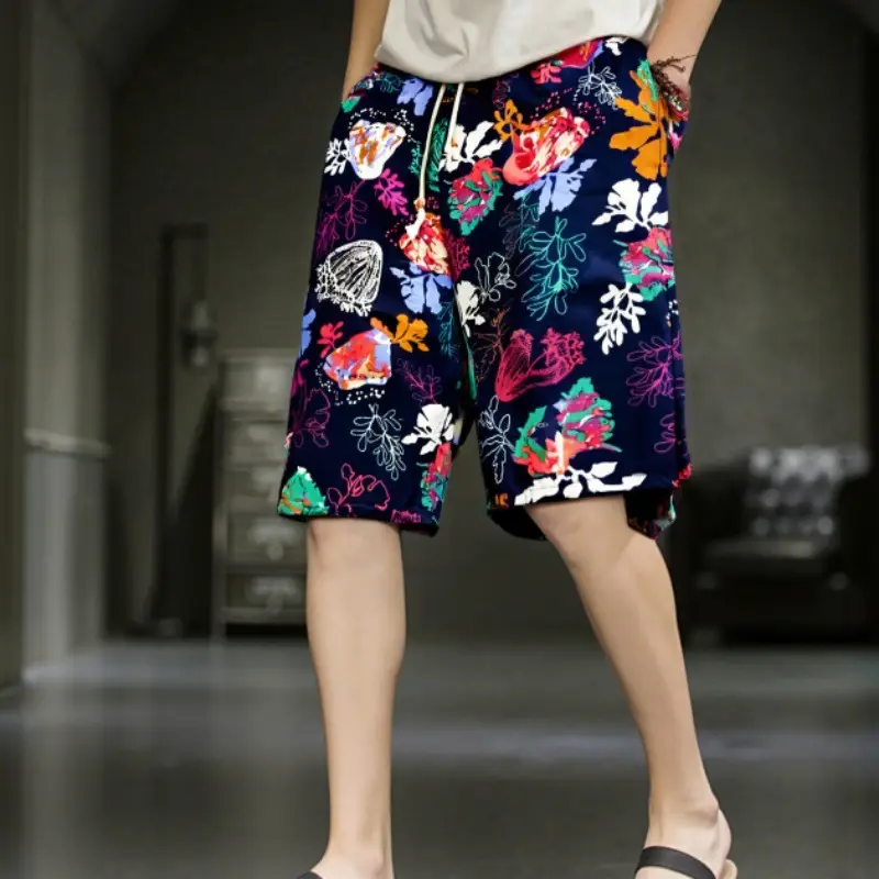 Men's Floral Cotton Shorts Large Beach Wear