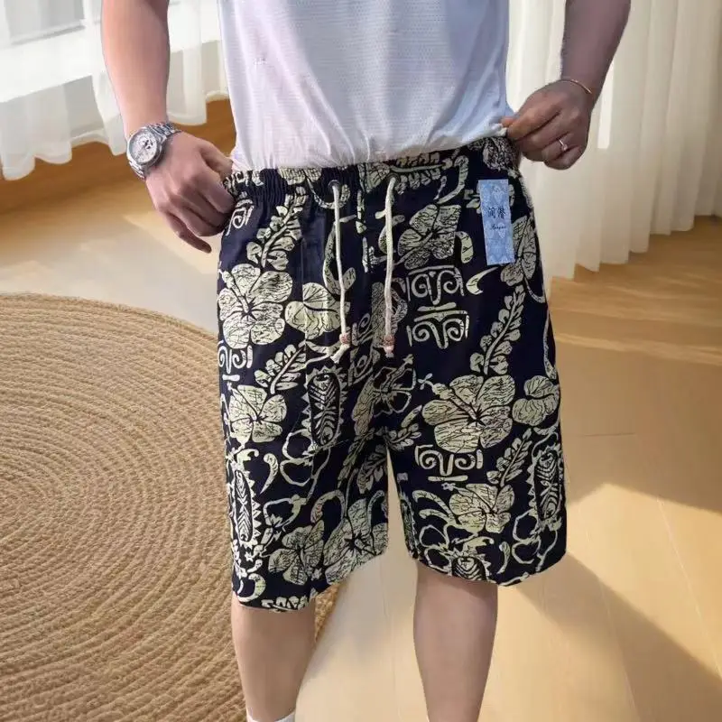 Men's Floral Cotton Shorts Large Beach Wear