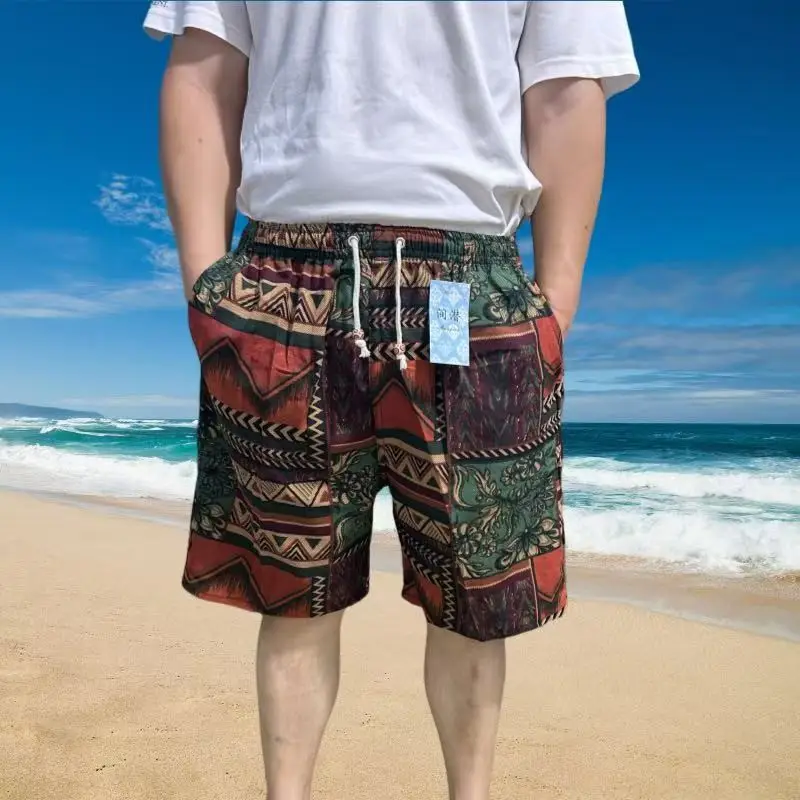 Men's Floral Cotton Shorts Large Beach Wear