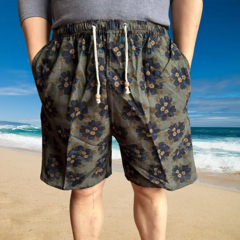 Men's Floral Cotton Shorts Large Beach Wear