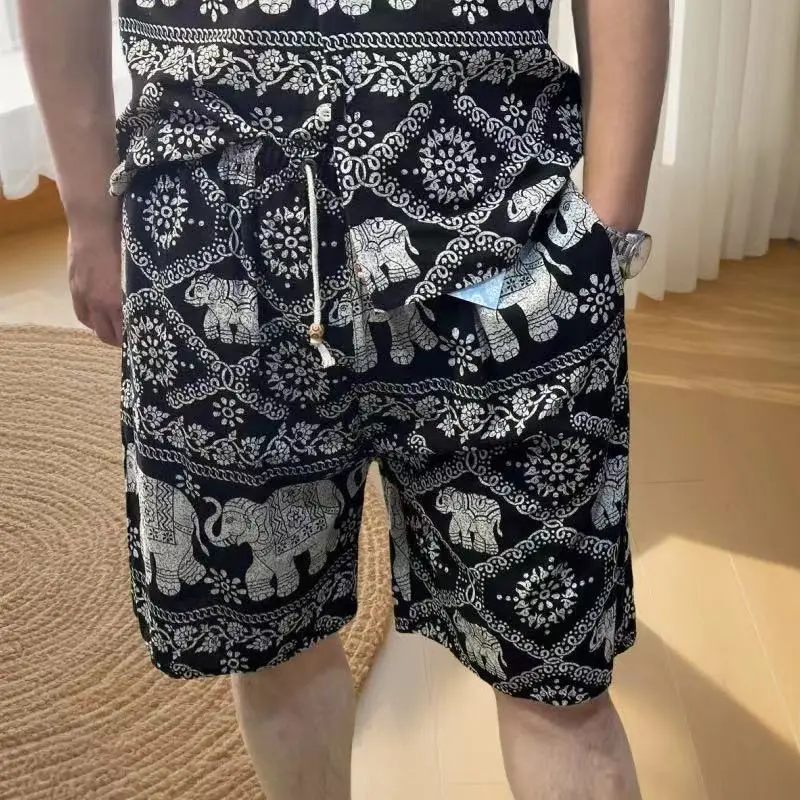 Men's Floral Cotton Shorts Large Beach Wear