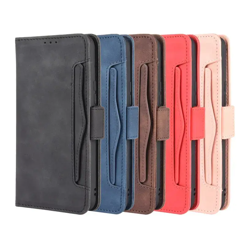 Black Leather Multi-Card Wallet Flip Case with 12 Slots