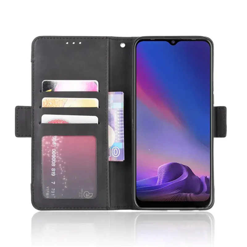 Black Leather Multi-Card Wallet Flip Case with 12 Slots