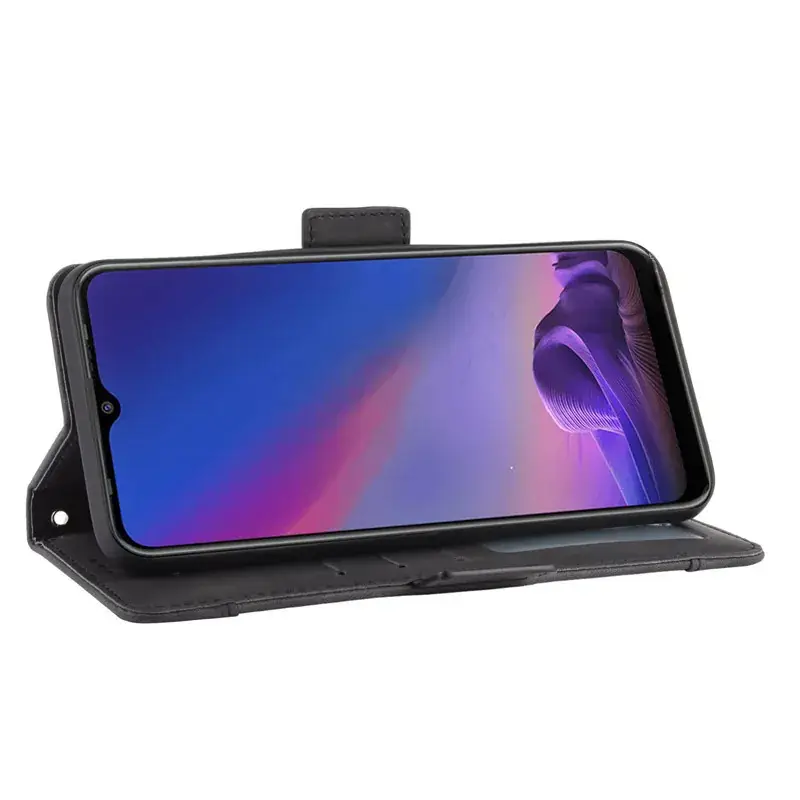 Black Leather Multi-Card Wallet Flip Case with 12 Slots