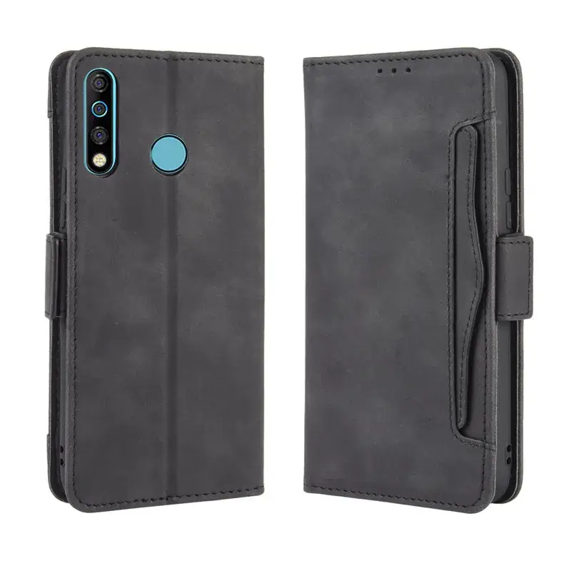 Black Leather Multi-Card Wallet Flip Case with 12 Slots
