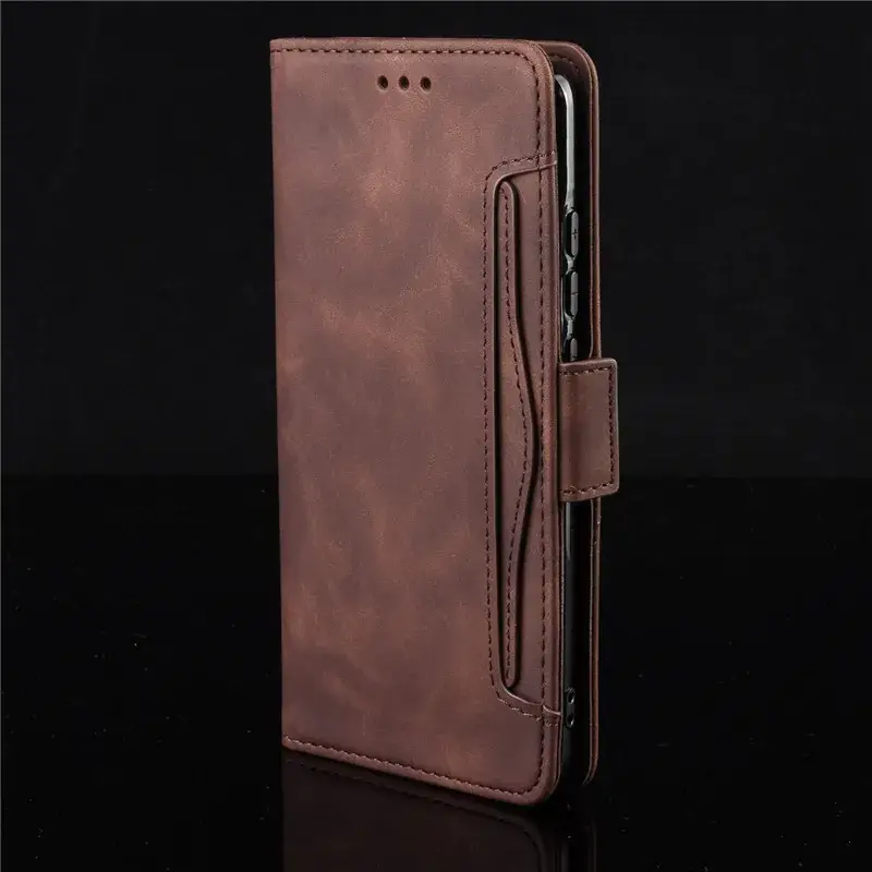 Black Leather Multi-Card Wallet Flip Case with 12 Slots
