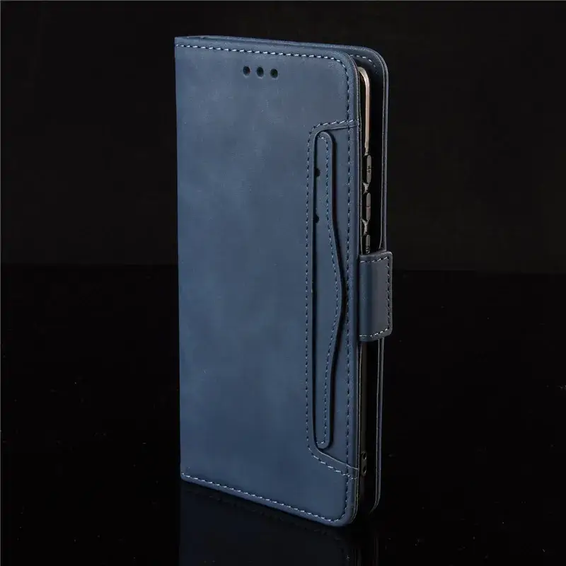 Black Leather Multi-Card Wallet Flip Case with 12 Slots
