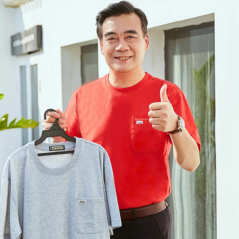 Men Red Cotton T-Shirt Round Neck Loose Fit - Image 7