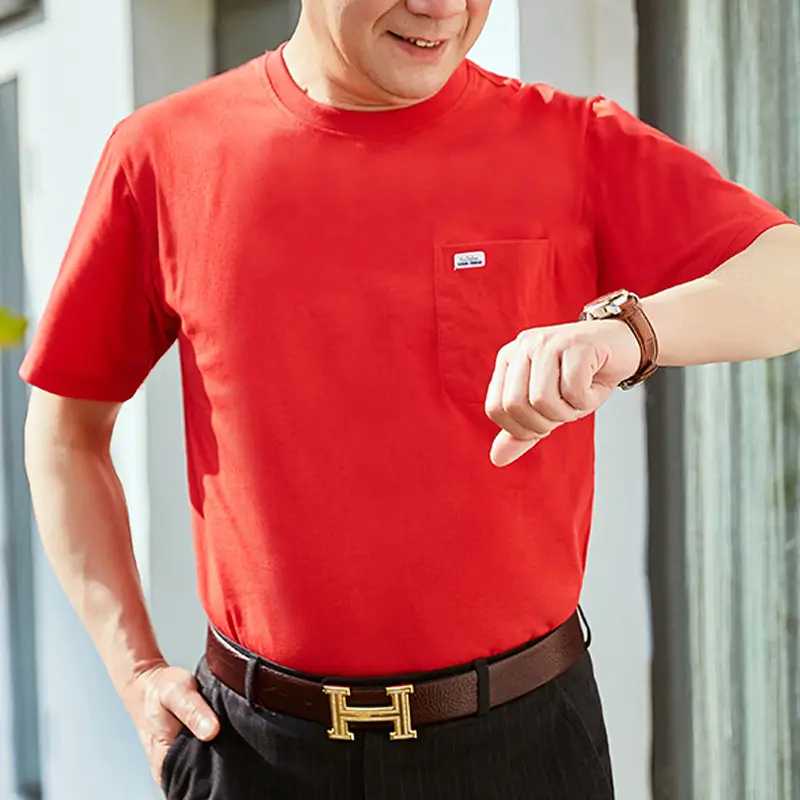 Men Red Cotton T-Shirt Round Neck Loose Fit - Image 2