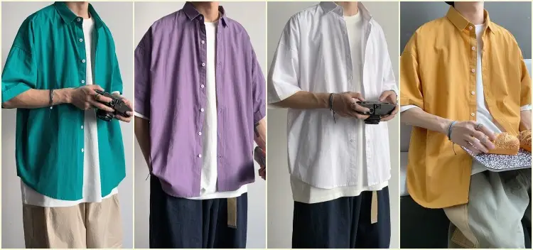 Men's Yellow Ruffian Short Sleeve Shirt with Button Front — feature 1