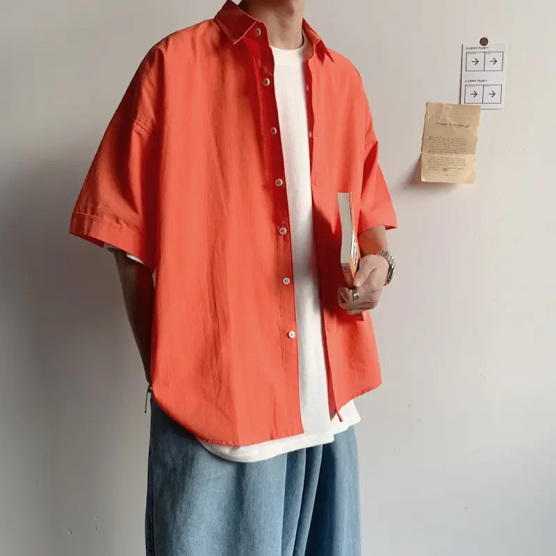 Men's Yellow Ruffian Short Sleeve Shirt with Button Front — feature 13