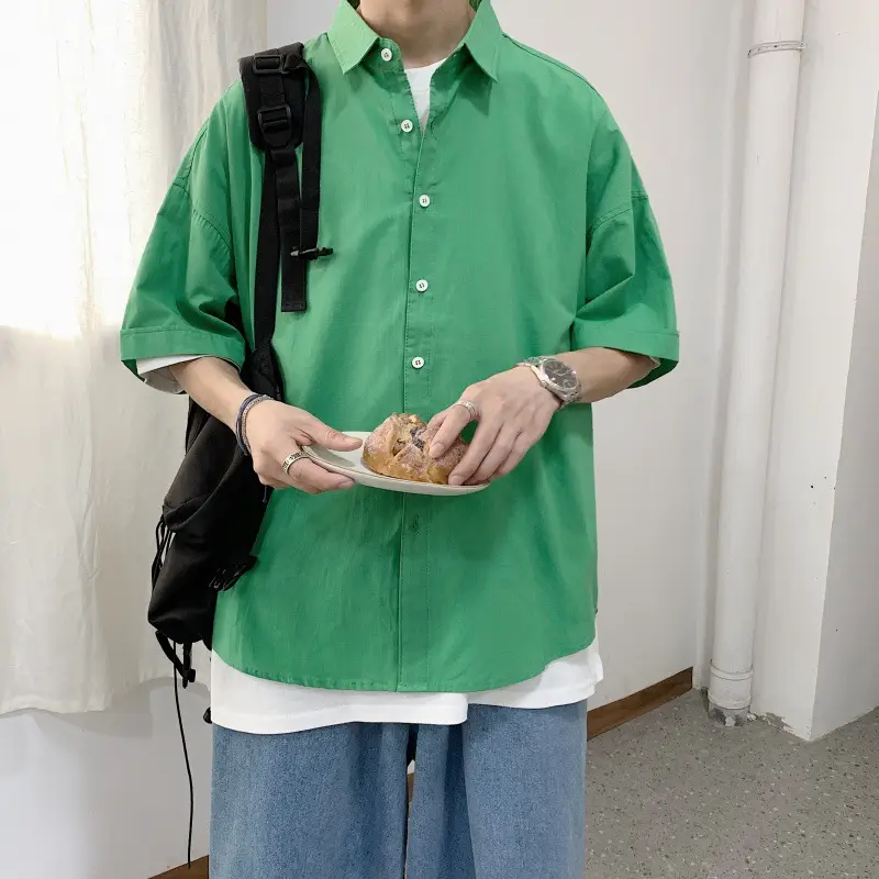 Men's Yellow Ruffian Short Sleeve Shirt with Button Front — feature 16