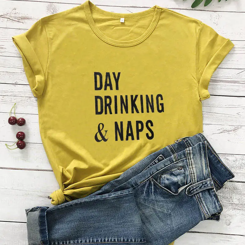 Day Drinking Naps Yellow Cotton T-Shirt - Image 7