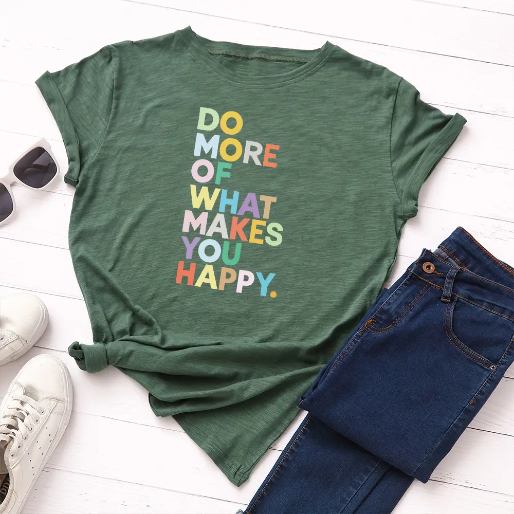 Women Blue Letter Print T-Shirt Loose Round Neck - Image 6